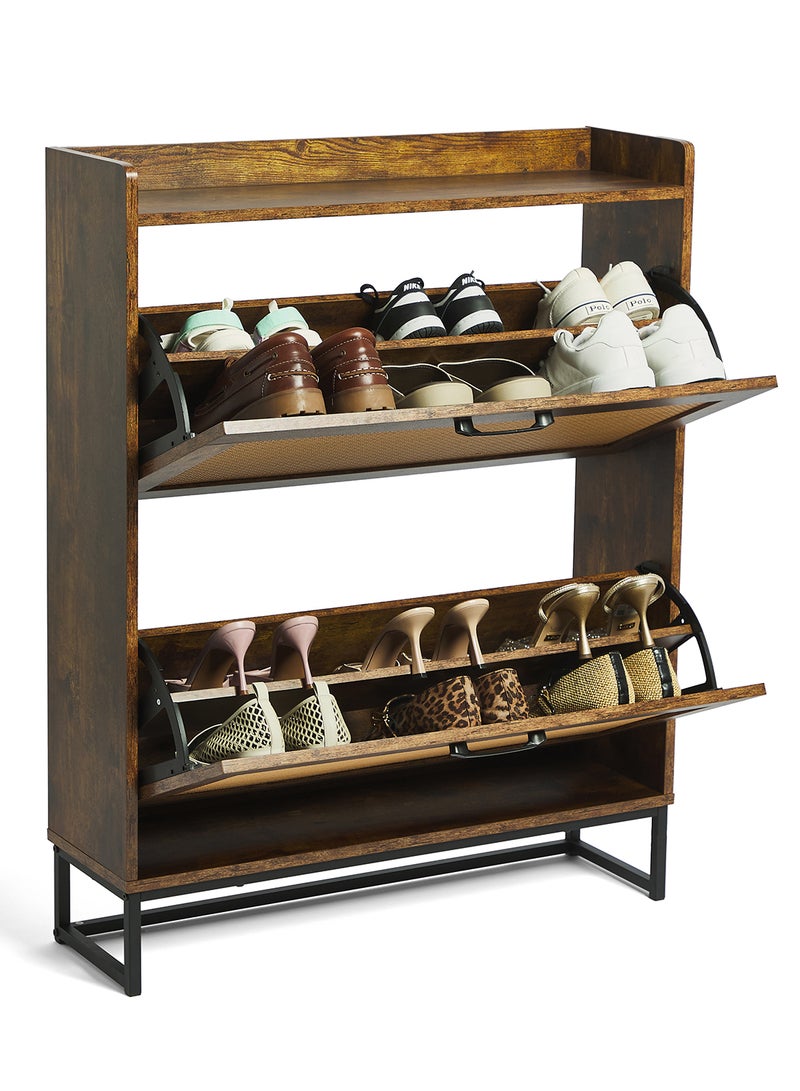 Migue home Rattan Shoe Storage Cabinet with 2 Shelves, Space - Saving, perfect for Entryway - Size 104.5cm x 59cm x 22.5cm in Light Brown Wood - Image 4